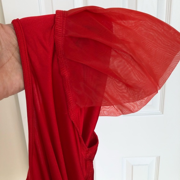 Red Fashion Nova Peplum top with Puff Sleeves - Picture 6 of 8